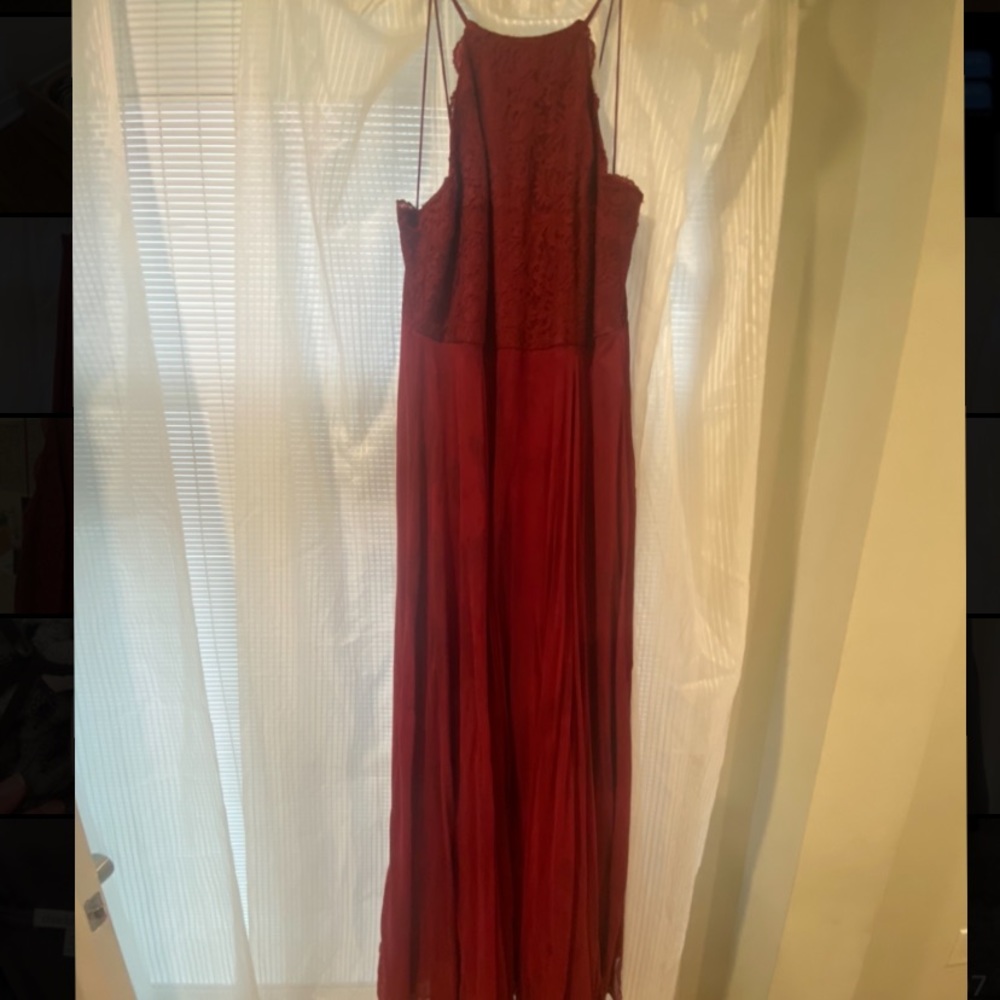 Lace top bridesmaid burgundy dress